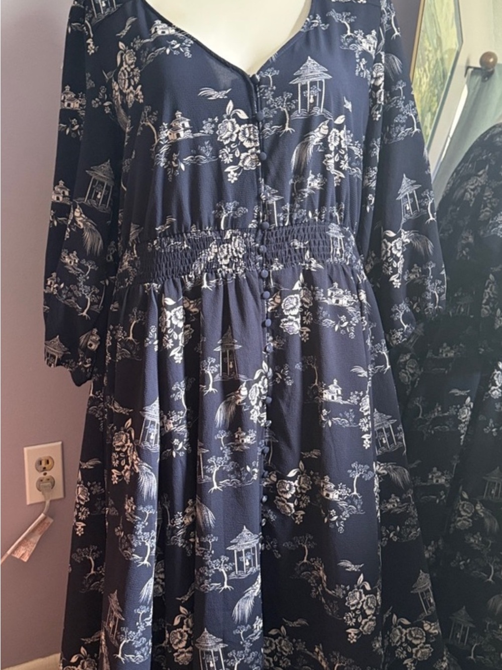 City Chic Navy and White Scenic Zen Print Midi DressNWOT 16W